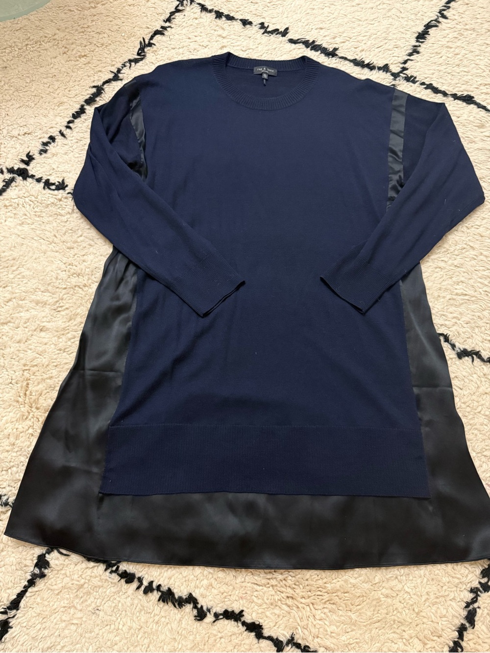 Rag and bone  Navy Knit Sweater with Satin Panels